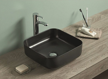 Раковина керамическая Art&Max AM-78110-MB 39х39 накладная цвет черный матовый
