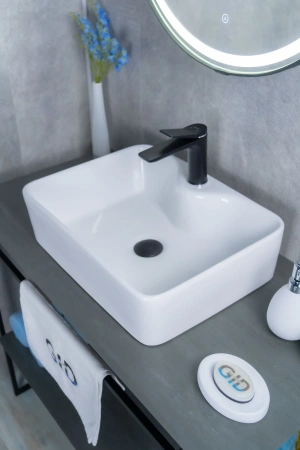 Раковина керамическая Gid Geométrico 51176 50х40 накладная цвет белый 1 отверстие под смеситель