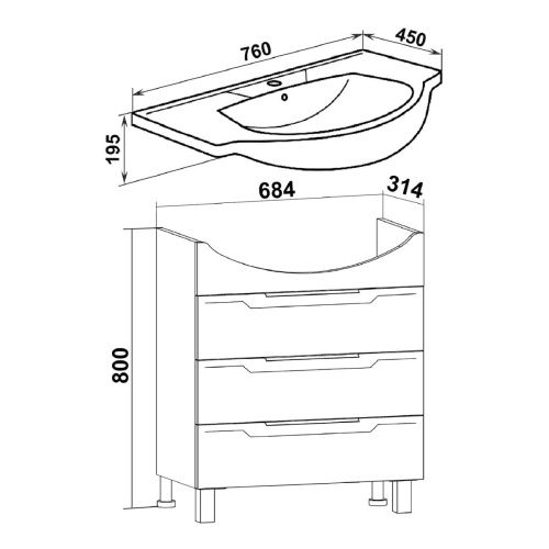 Тумба под раковину Runo Верона 00000001146 70х30 напольная цвет белый - фото 3