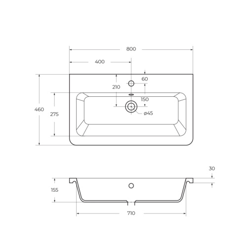Раковина керамическая BelBagno Urban 12080-KL 80х46 накладная цвет белый 1 отверстие под смеситель - фото 2