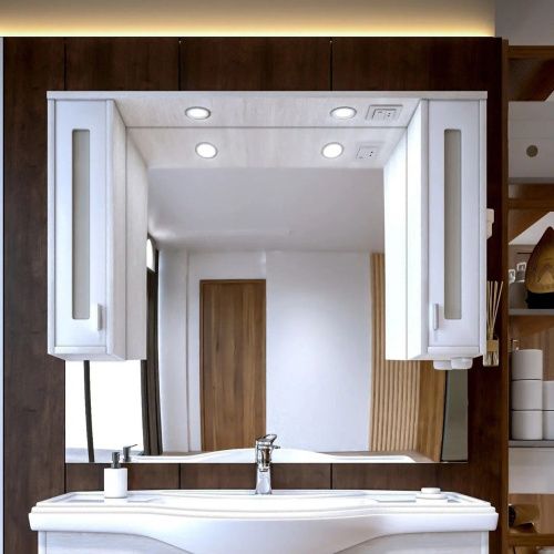 Зеркало-шкаф с подсветкой Бриклаер 4627125411984 120х20х83 подвесной цвет светлая лиственница/белый - фото 2