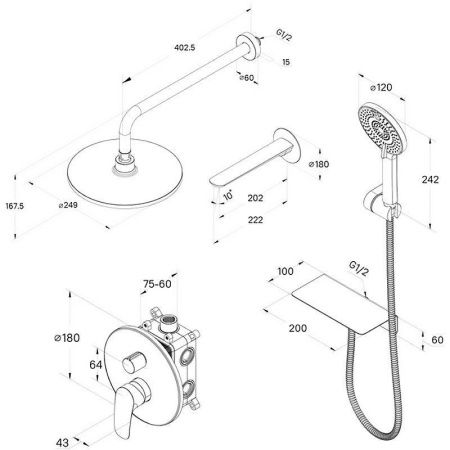 Душевая система Milardo Rora RORBL03M68 встраиваемая в стену цвет черный