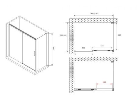 Душевой уголок Abber Komfort AG93150-S92 150х90 стекло прозрачное профиль хром без поддона