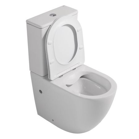 Унитаз напольный с бачком Abber Bequem AC1110 белый с сиденьем безободковый каскадный смыв