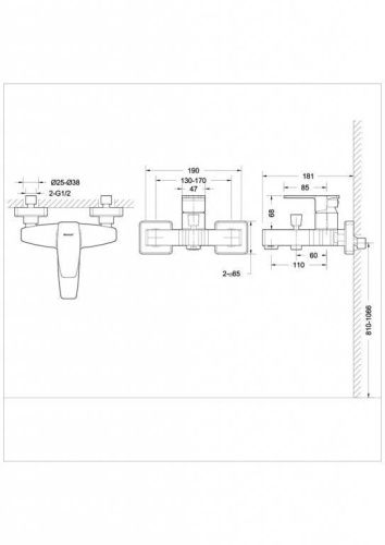Смеситель для ванны Bravat Riffle F672106C-01 настенный хром - фото 2