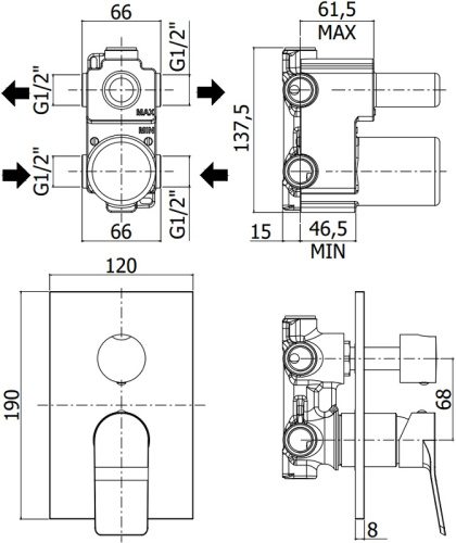 Смеситель для душа Paffoni Tilt TI018NO/M встраиваемый в стену черный - фото 2