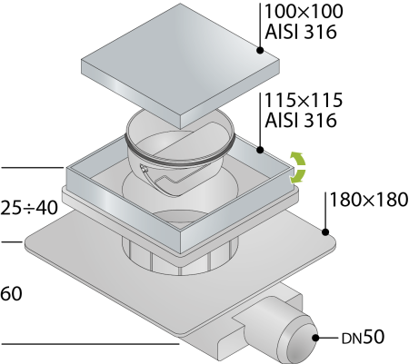 Душевой трап OMP Tea Tirana 2665.592.8 в пол