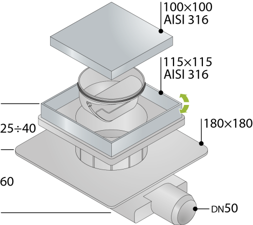 Душевой трап OMP Tea Tirana 2665.592.8 в пол - фото 3
