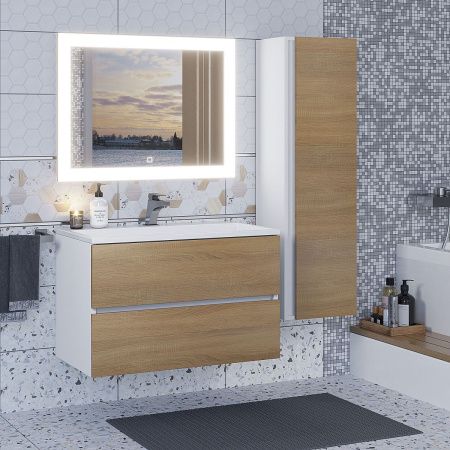 Тумба под раковину Uperwood Barsa 293020532 80х50 подвесная цвет коричневый/белый