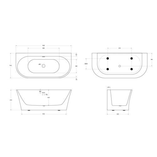 Ванна акриловая BelBagno BB711-1550-700 155х70 пристенная полукруглая - фото 4