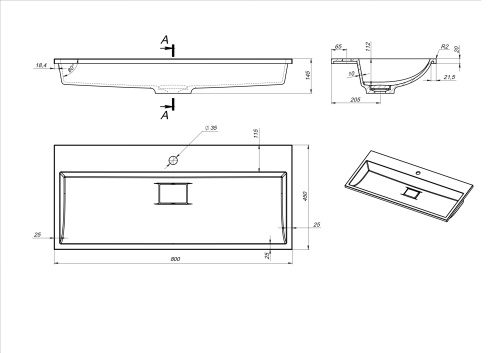 Раковина из искусственного мрамора Stella Polar Арта SP-00001726 80х45 встраиваемая цвет черный глянцевый - фото 3