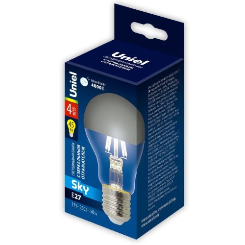 Лампа светодиодная Uniel Sky (Скы) LED-A60-4W/4000K/E27/CL MIRROR/CHROME PLS02WH - фото 2