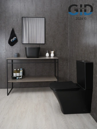 Раковина керамическая Gid Creativo 53356 40х40 накладная цвет черный без отверстий под смеситель