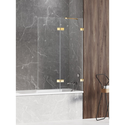 Душевая шторка на ванну New Trendy AVEXA GOLD SHINE EXK-2191 140х150 стекло прозрачное профиль золото глянцевое - фото 2