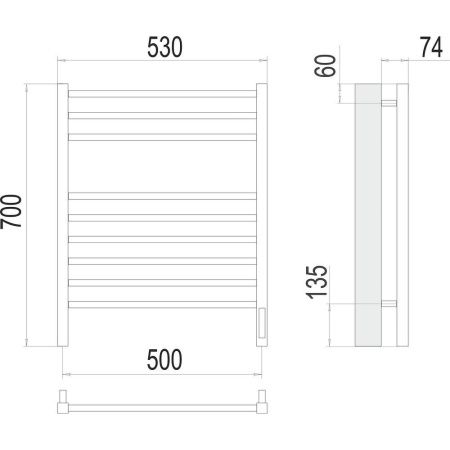 Полотенцесушитель электрический Terminus 4670078526311 55х70 хром