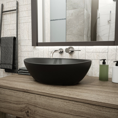 Раковина из сантехнического фарфора Teymi Lori T50494 41х34 накладная цвет черный без отверстий под смеситель