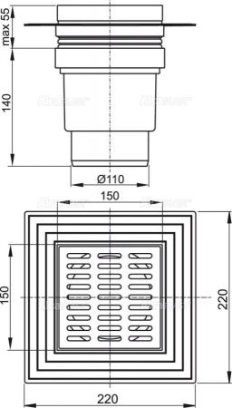 Душевой трап Alcadrain APV13 20х20 хром