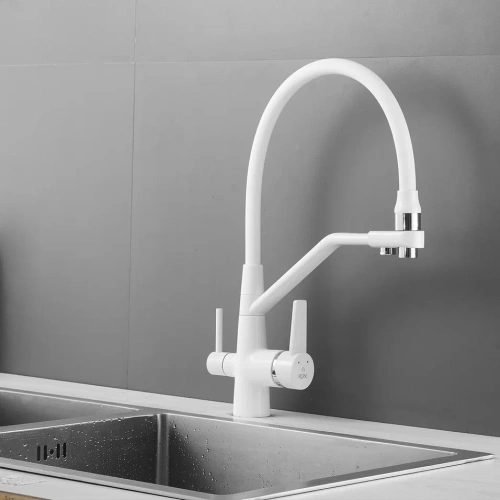 Смеситель для кухни Rose R558C на мойку белый - фото 5