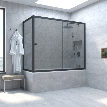 Душевая шторка на ванну Vegas-Glass ZV+ZVF TUR+NOVO ZV+ZVF NOVO 160*85 02М 07 160х140 стекло тонированное профиль черный матовый