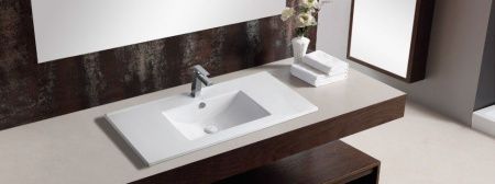 Раковина из сантехнического фаянса CeramaLux 9090E 90х50 встраиваемая цвет белый 1 отверстие под смеситель