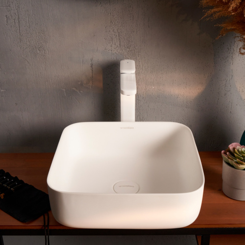 Раковина из искусственного камня MonteBianco Loreto Piazza 360 12018 55х40 накладная цвет белый матовый без отверстий под смеситель - фото 2