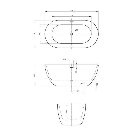 Ванна акриловая Wellsee Chic Riviera 236804000 150х80 отдельностоящая овальная с ножками