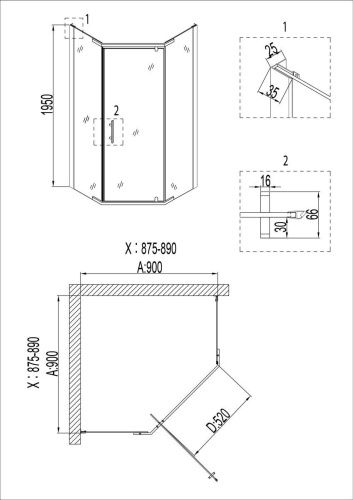 Душевой уголок Niagara Nova 64050811GOLD 90х90 стекло прозрачное профиль золото без поддона - фото 3