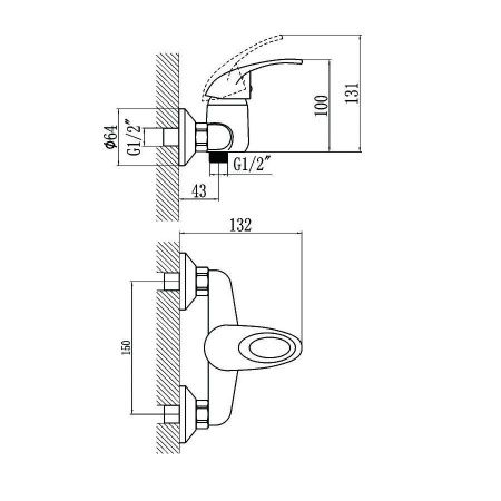Смеситель для ванны и душа Fmark FM3003 настенный хром
