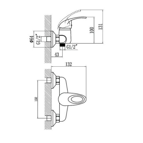 Смеситель для ванны и душа Fmark FM3003 настенный хром - фото 3