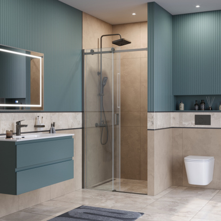 Душевая дверь BelBagno SOFT CLOSE-2 SOFT_CLOSE-2-BF-1-100-C-GM 100х200 стекло прозрачное профиль оружейная сталь
