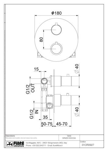 Смеситель Fiore X-Termo 31CR0927 встраиваемый в стену хром с термостатом - фото 2