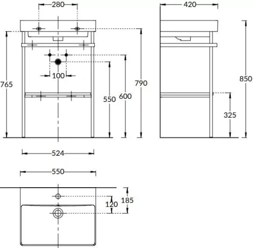 Консоль под раковину Kerama Marazzi PRO PRO.55.01\BLK.M 52х42х77 напольная цвет черный - фото 2