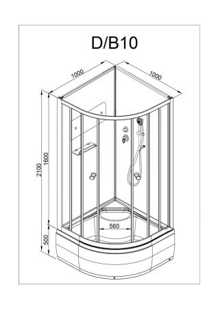 Душевая кабина AvaCan D10 100х100 четверть круга без крыши ориентация универсальная