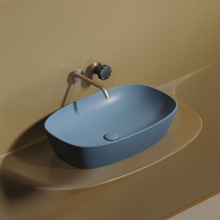 Раковина из сантехнического фарфора Ceramica Nova ELEMENT CN6049ML 60х40 накладная цвет синий без отверстий под смеситель