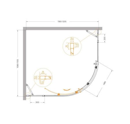 Душевой уголок Cezares MOLVENO MOLVENO-RH-11-120/110-C-BORO-IV 120х110 стекло прозрачное профиль золото без поддона