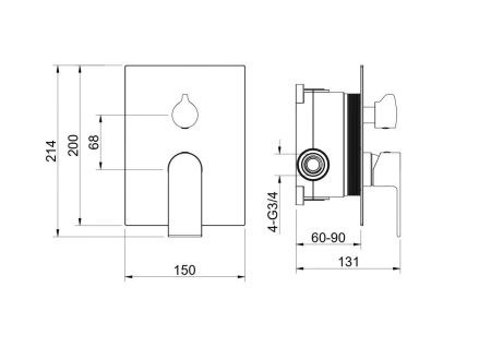 Смеситель для ванны Aquatek ЛИРА AQ1446CR встраиваемый в стену хром