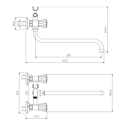 Смеситель для ванны WesnaArt Kamila KAM16-322-23241 настенный хром - фото 2