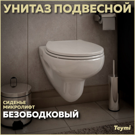Унитаз подвесной Teymi Hanna Pro T40901 белый с сиденьем микролифт безободковый каскадный смыв