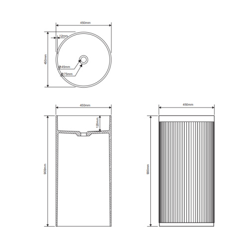 Раковина из искусственного камня Dea Design Washbasins DD2801 450 3 50х50 напольная цвет серый без отверстий под смеситель - фото 2