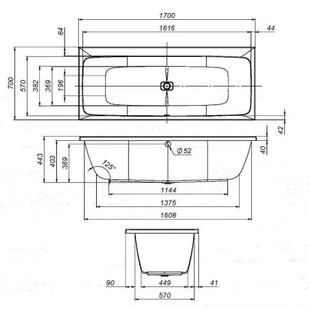 Ванна акриловая Am.Pm Func W84A-170-070W-A 170х70 пристенная прямоугольная без каркаса