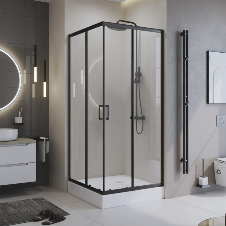 Душевой уголок BelBagno UNO-195 UNO-195-A-2-90-C-NERO стекло прозрачное 5 мм