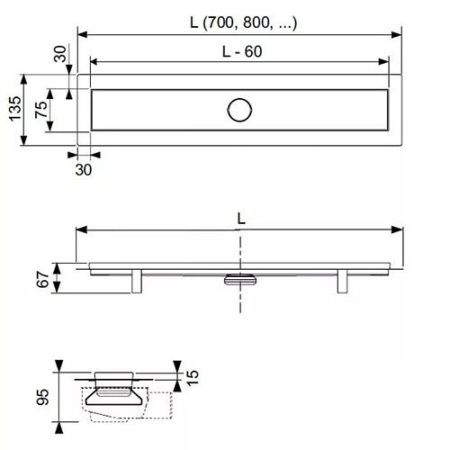 Комплект для монтажа дренажного канала с решеткой Tece 15100099 нержавеющая сталь