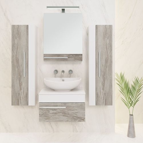 Тумба под раковину Runo ВУДЛАЙН 00-00001009 70х50 подвесная цвет серый/белый - фото 5