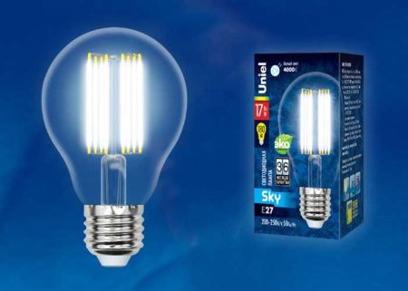 Лампа светодиодная филаментная Uniel LED-A60 LED-A70-17W/4000K/E27/CL PLS02WH картон