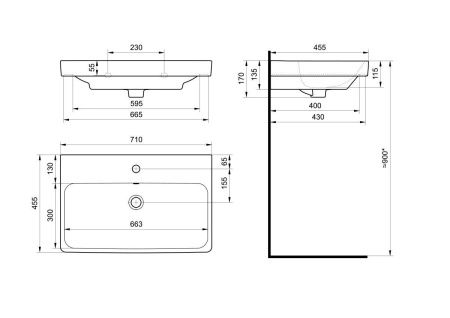 Раковина из сантехнического фарфора Santek Адриана WH501628 70х50 накладная цвет белый