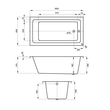 Ванна акриловая Wellsee FreeDom 231102000 165х80 встраиваемая прямоугольная без ножек