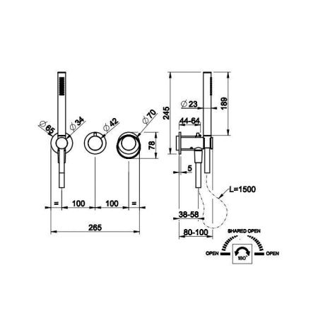 Смеситель для душа Gessi Anello 63345#031 встраиваемый в стену хром