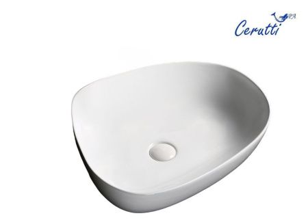 Раковина из сантехнического фарфора Cerutti SPA CR0044C 60х40 накладная цвет белый без отверстий под смеситель