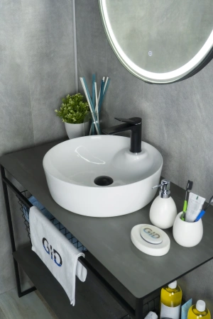 Раковина керамическая Gid Esfera 51181 40х40 накладная цвет белый 1 отверстие под смеситель