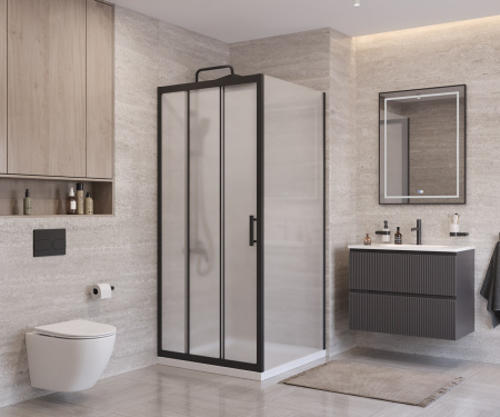 Душевой уголок BelBagno UNO-195 UNO-195-AHF-31-100/90-P-NERO 100х90 стекло рифленое профиль черный без поддона